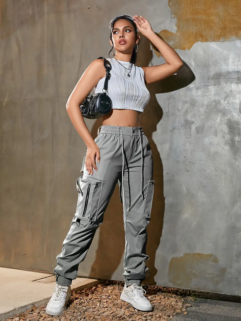 Women’s cotton cargo pants with multiple practical pockets.