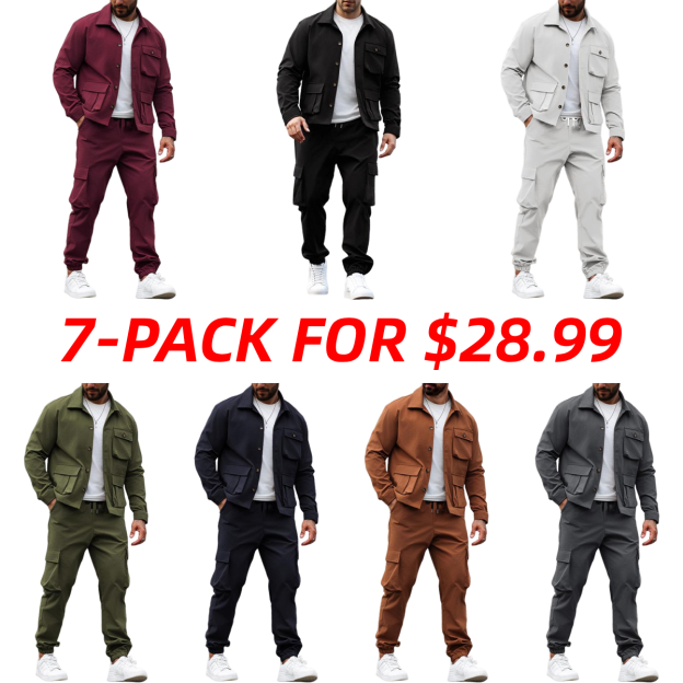 Men’s Retro Jacket & Cargo Pants 2-Piece Set