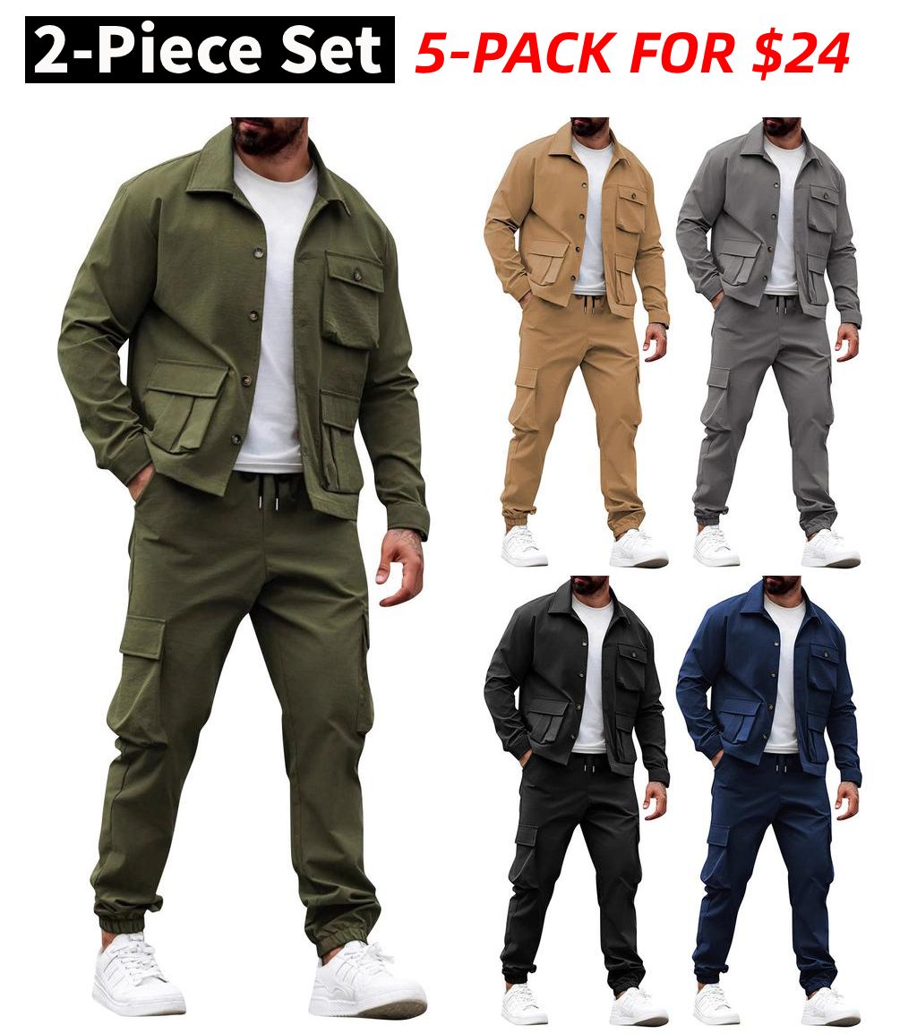 Men’s Retro Jacket & Cargo Pants 2-Piece Set