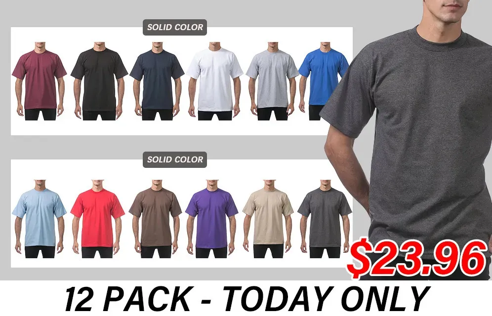 Classic Men's T-Shirt - New Heavyweight Short Sleeve Crew Neck Solid Men's T-Shirt Moisture Wicking, Tag Free, Also Available in Plus and Extra Long Sizes