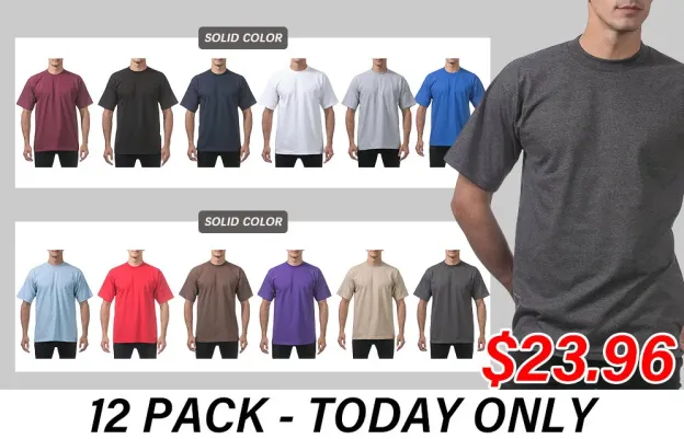 Classic Men's T-Shirt - New Heavyweight Short Sleeve Crew Neck Solid Men's T-Shirt Moisture Wicking, Tag Free, Also Available in Plus and Extra Long Sizes