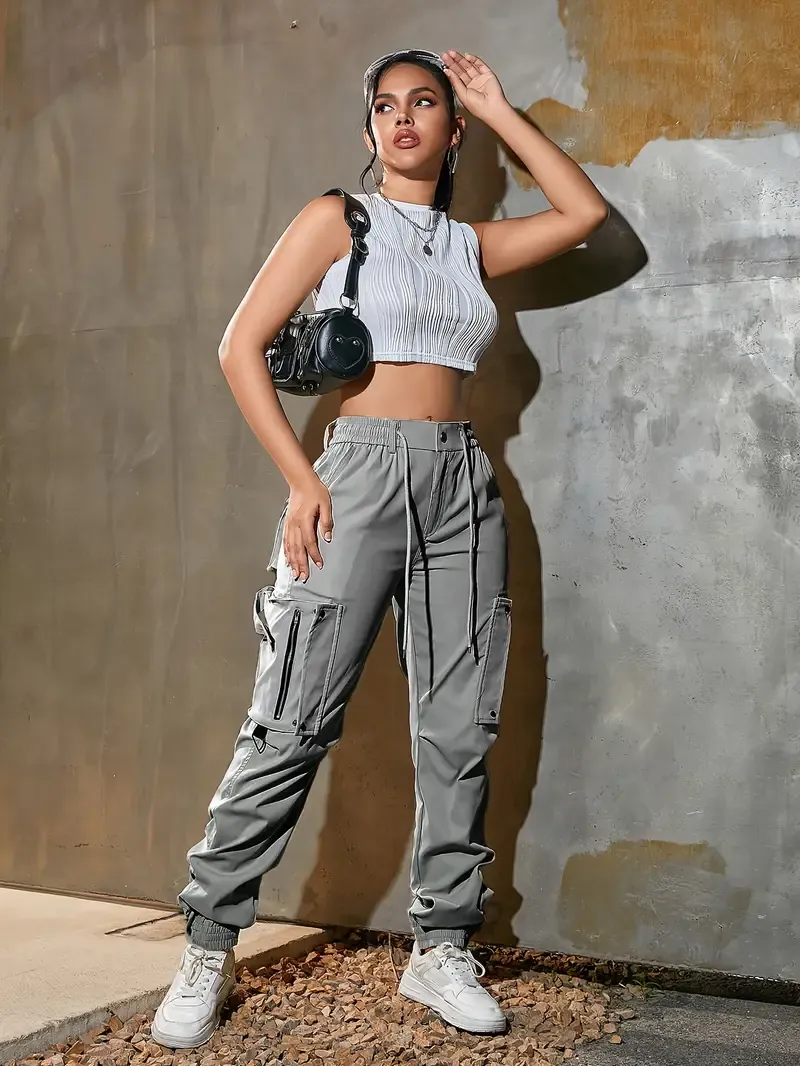 Women’s cotton cargo pants with multiple practical pockets.