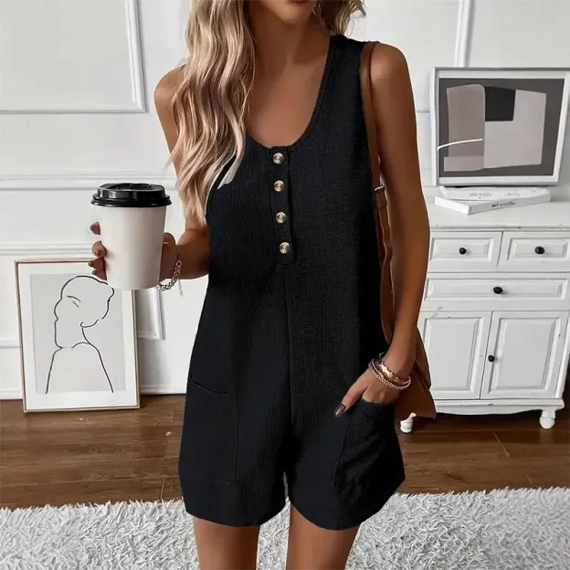 📢📢90% OFF !! ⏰Women's Sleeveless Button-Front Romper
