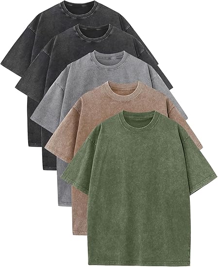 Men's Plus Size Pure Cotton Acid Washed Loose Retro Heavyweight T-Shirt