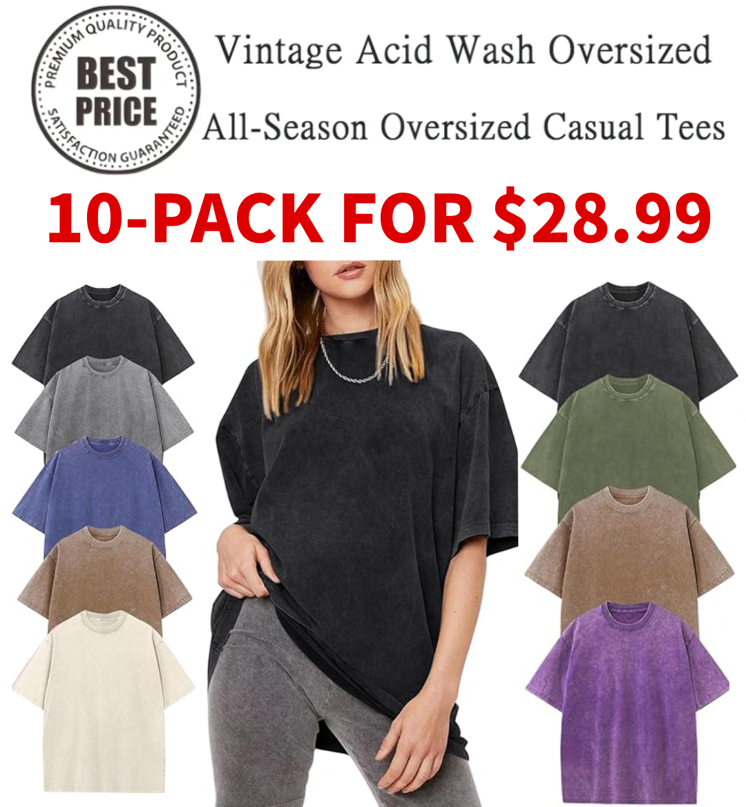 Women's Oversized Vintage Acid-Wash Cotton Tee