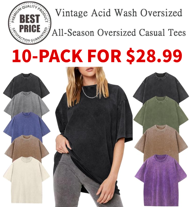 Women's Oversized Vintage Acid-Wash Cotton Tee