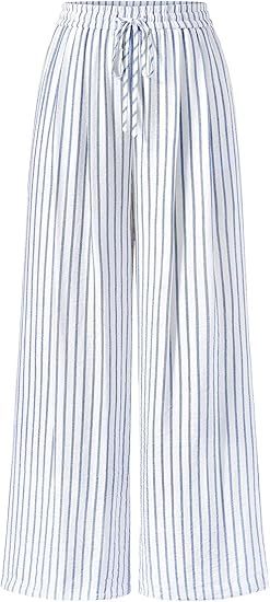 Women's Striped Elastic Waist Palazzo Trousers