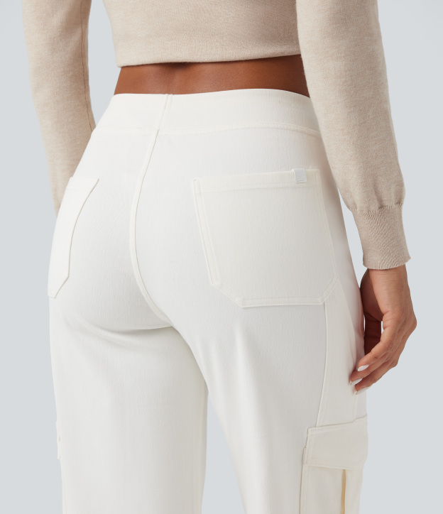 Mid Rise Pockets Straight Leg Casual Cargo Jeans