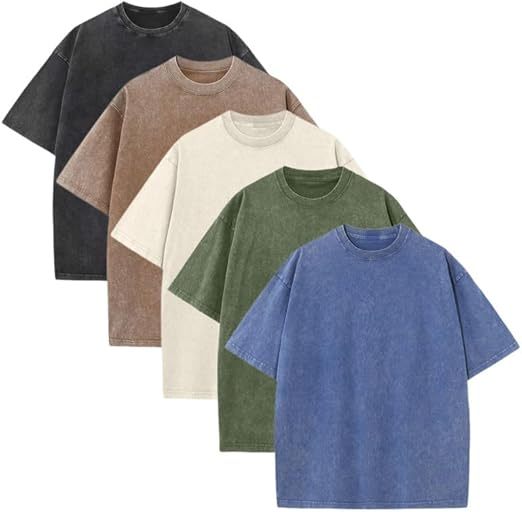 Men's Plus Size Pure Cotton Acid Washed Loose Retro Heavyweight T-Shirt