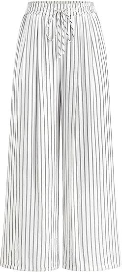 Women's Striped Elastic Waist Palazzo Trousers