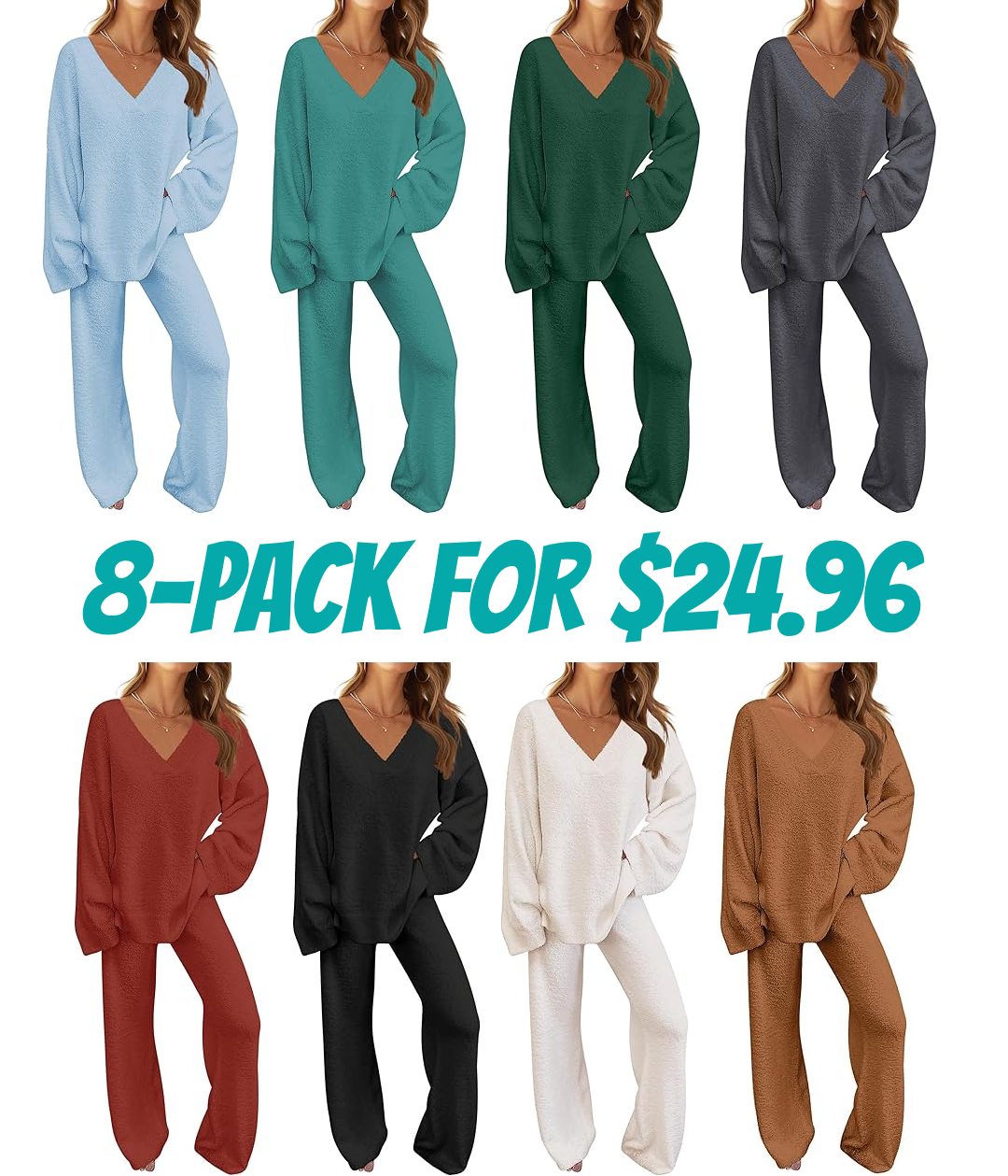 Women’s Cozy 2-Piece Fuzzy Lounge Set – Warm Long Sleeve Sweater & Wide-Leg Pants