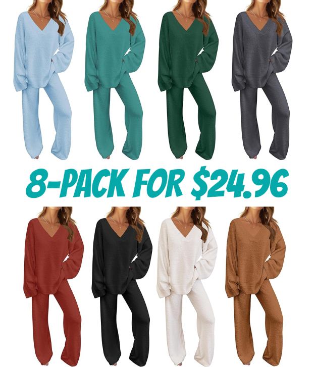 Women’s Cozy 2-Piece Fuzzy Lounge Set – Warm Long Sleeve Sweater & Wide-Leg Pants