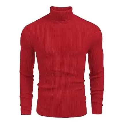 Fall/Winter Men’s Ribbed High-Neck Sweater – Slim Fit, Soft Knit, Warm Casual Pullover