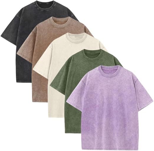 Men's Plus Size Pure Cotton Acid Washed Loose Retro Heavyweight T-Shirt