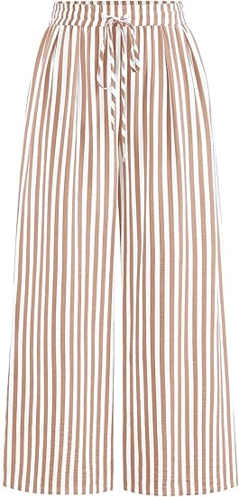 Women's Striped Elastic Waist Palazzo Trousers