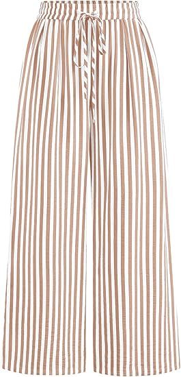 Women's Striped Elastic Waist Palazzo Trousers