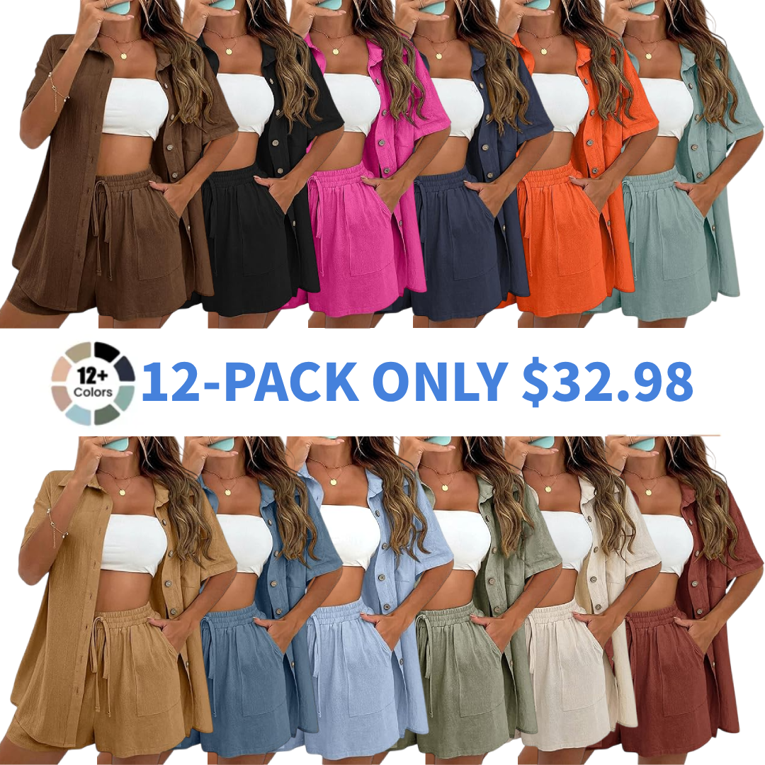 Women Summer Cotton Linen Short Sets 2 Piece Shorts Top Lounge Beach Vacation Two Piece Outfits Tracksuits