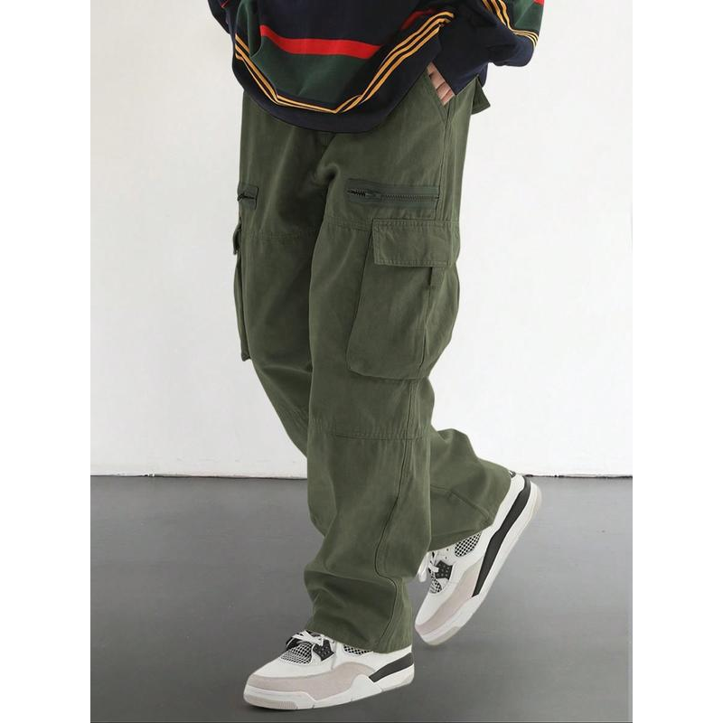 Men's Loose Solid Pocket Drawstring Waist Cargo Pants