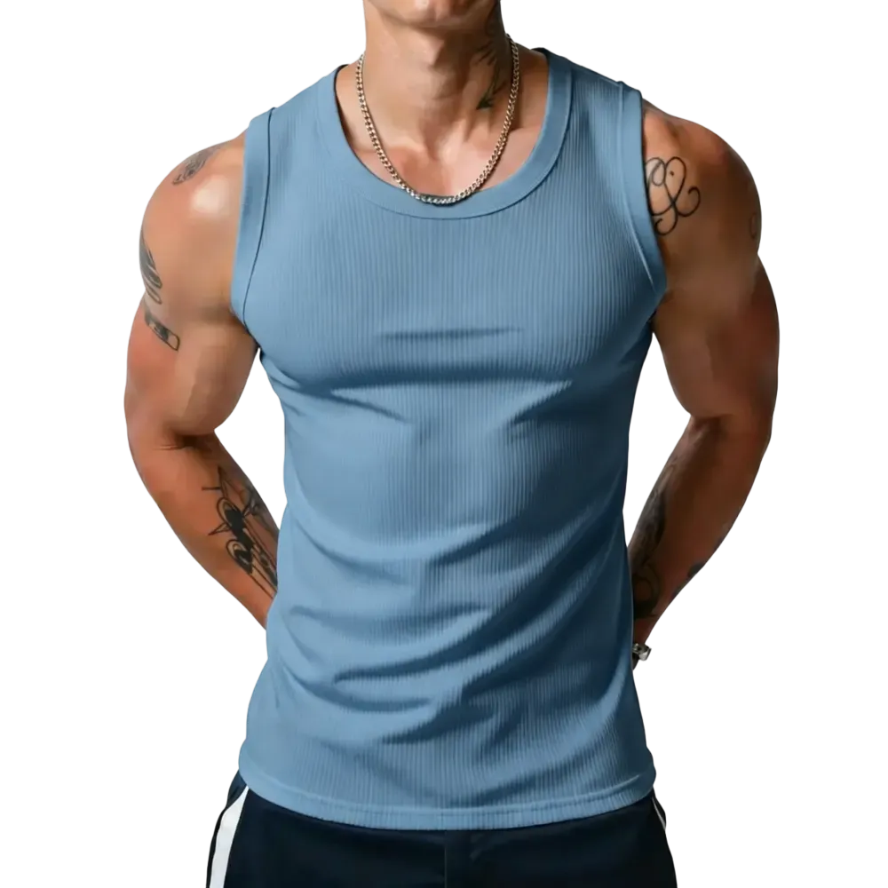 Men’s Wide Strap Ribbed Tank Top, High Stretch Breathable Muscle Tank, Heavyweight Drapey Fit Gym & Casual Sleeveless Shirt
