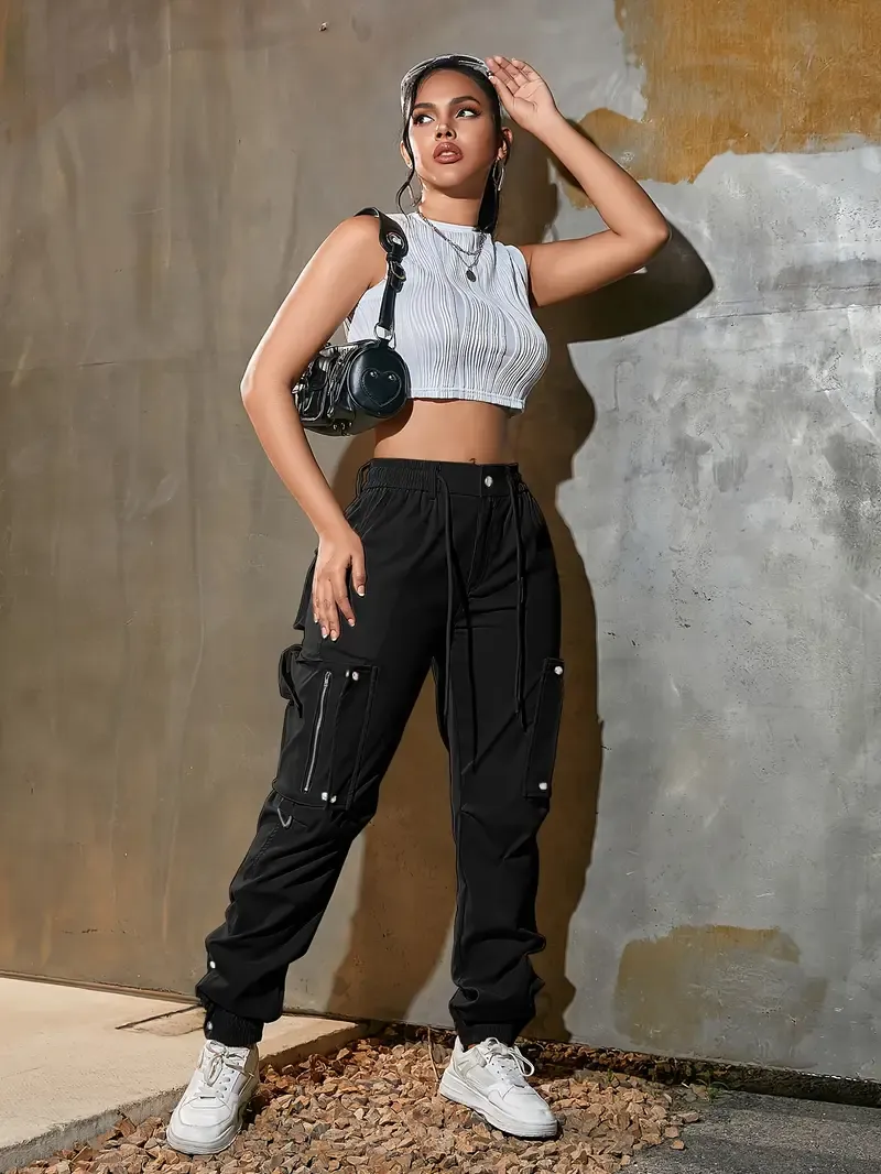 Women’s cotton cargo pants with multiple practical pockets.