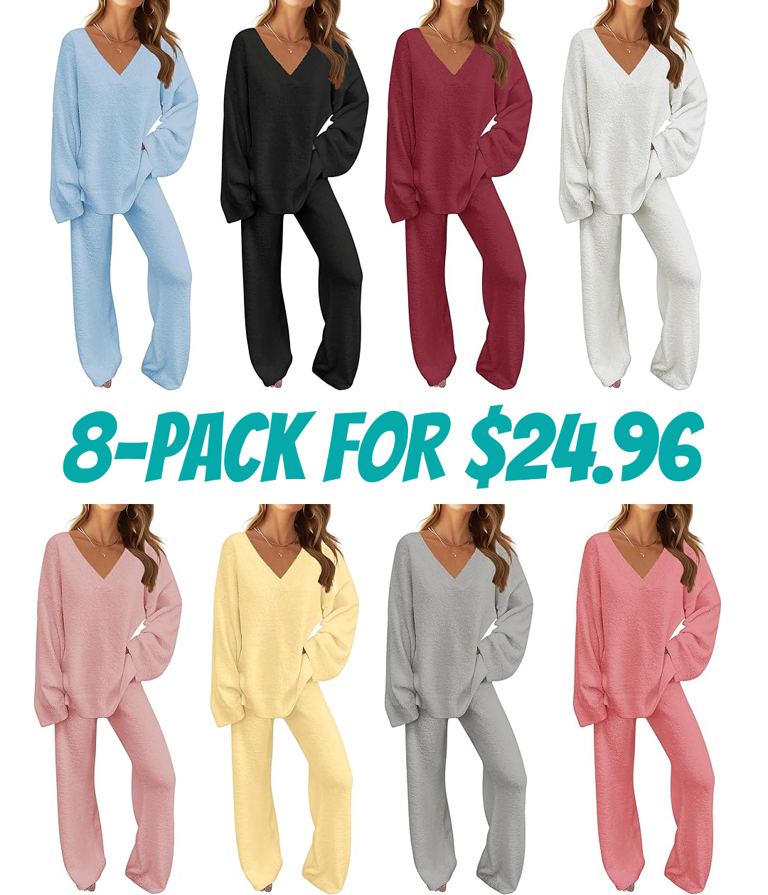 Women’s Cozy 2-Piece Fuzzy Lounge Set – Warm Long Sleeve Sweater & Wide-Leg Pants