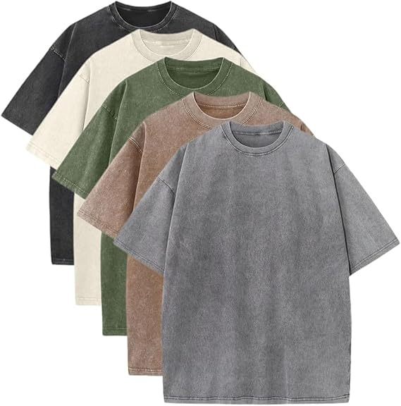 Men's Plus Size Pure Cotton Acid Washed Loose Retro Heavyweight T-Shirt