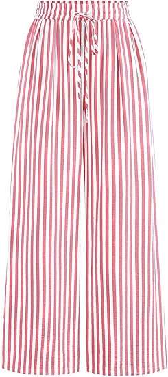 Women's Striped Elastic Waist Palazzo Trousers