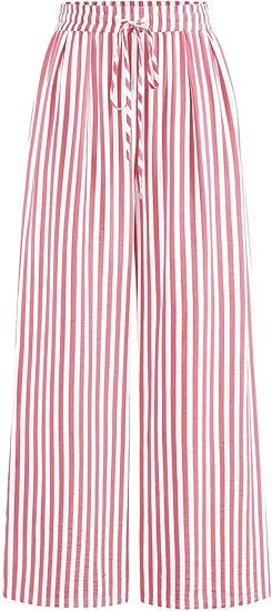 Women's Striped Elastic Waist Palazzo Trousers