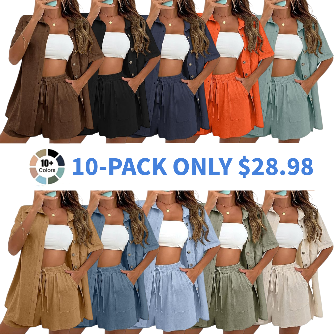 Women Summer Cotton Linen Short Sets 2 Piece Shorts Top Lounge Beach Vacation Two Piece Outfits Tracksuits