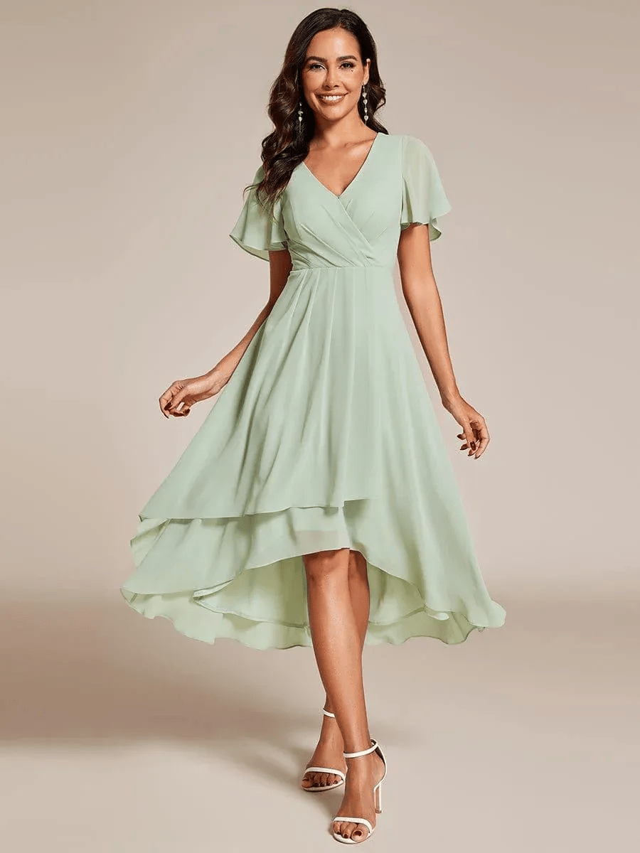 Last Day 89% OFF 🔥 Ruffles Sleeve Pleated V-Neck A-Line Midi Dress (buy two free shipping!!!)