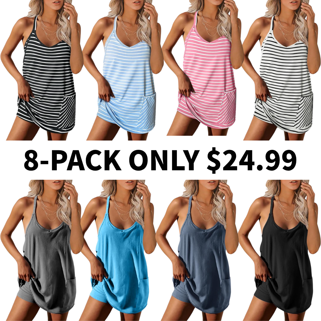Women's Athletic Sleeveless Mini Dress with Built-in Shorts