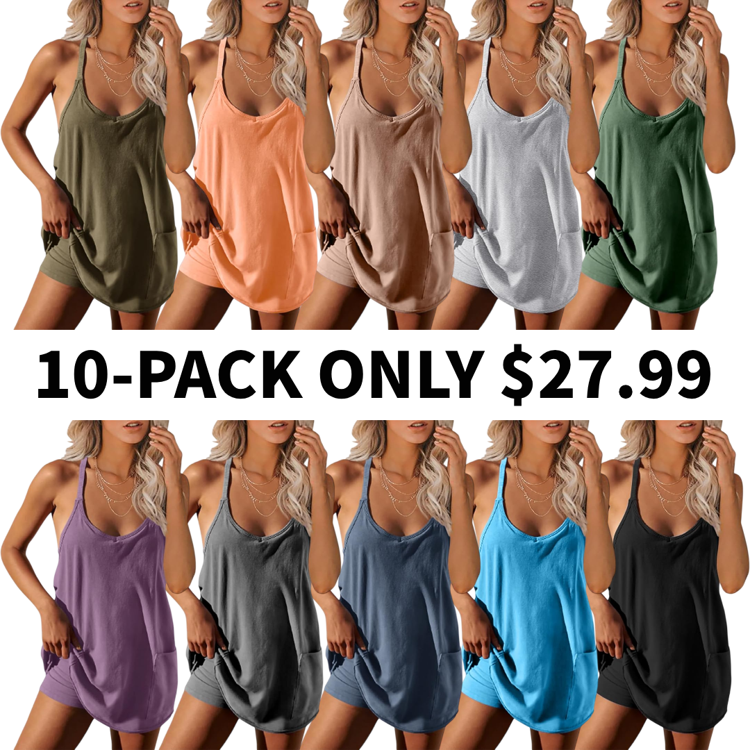 Women's Athletic Sleeveless Mini Dress with Built-in Shorts