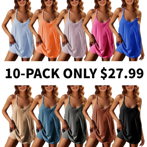 Women's Athletic Sleeveless Mini Dress with Built-in Shorts