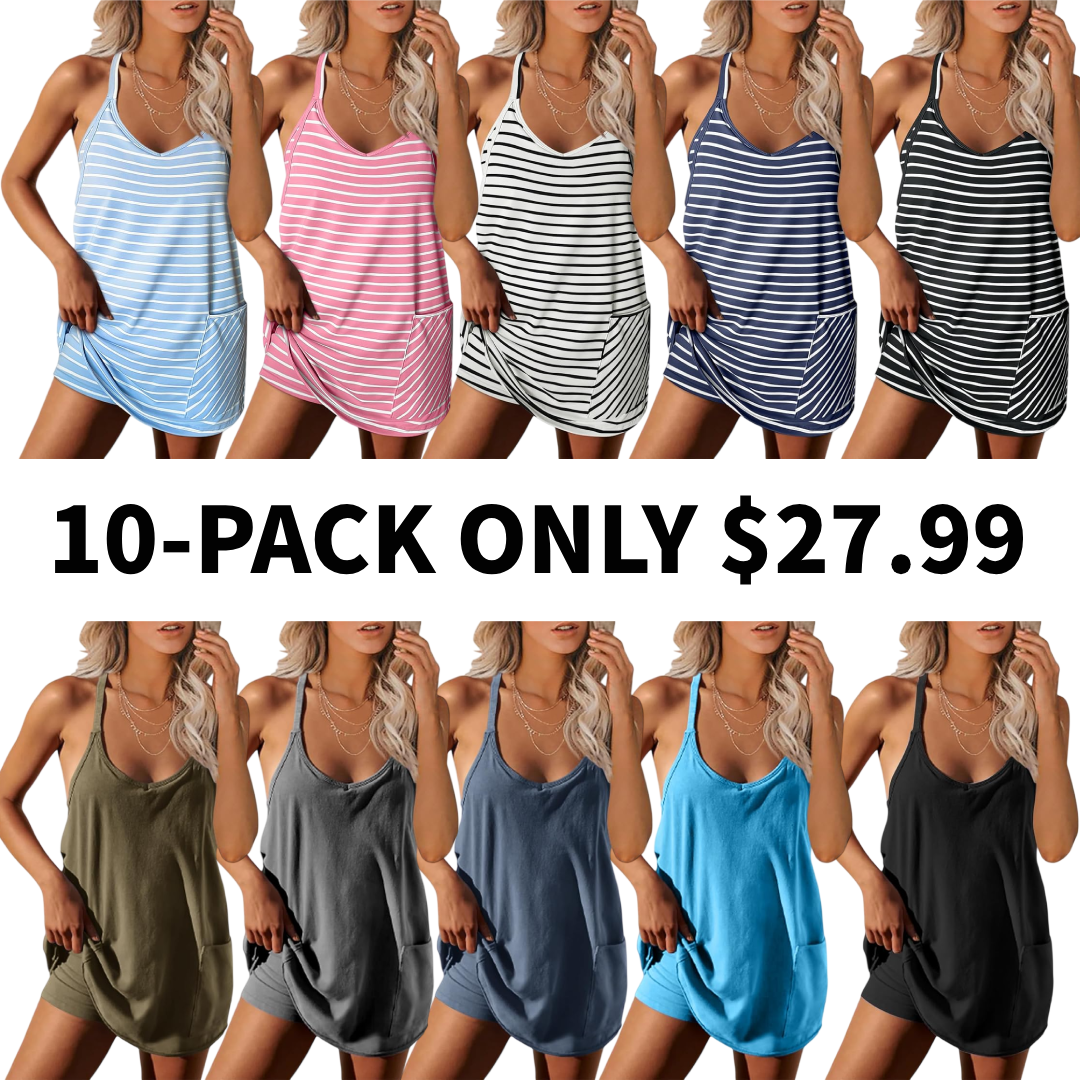 Women's Athletic Sleeveless Mini Dress with Built-in Shorts