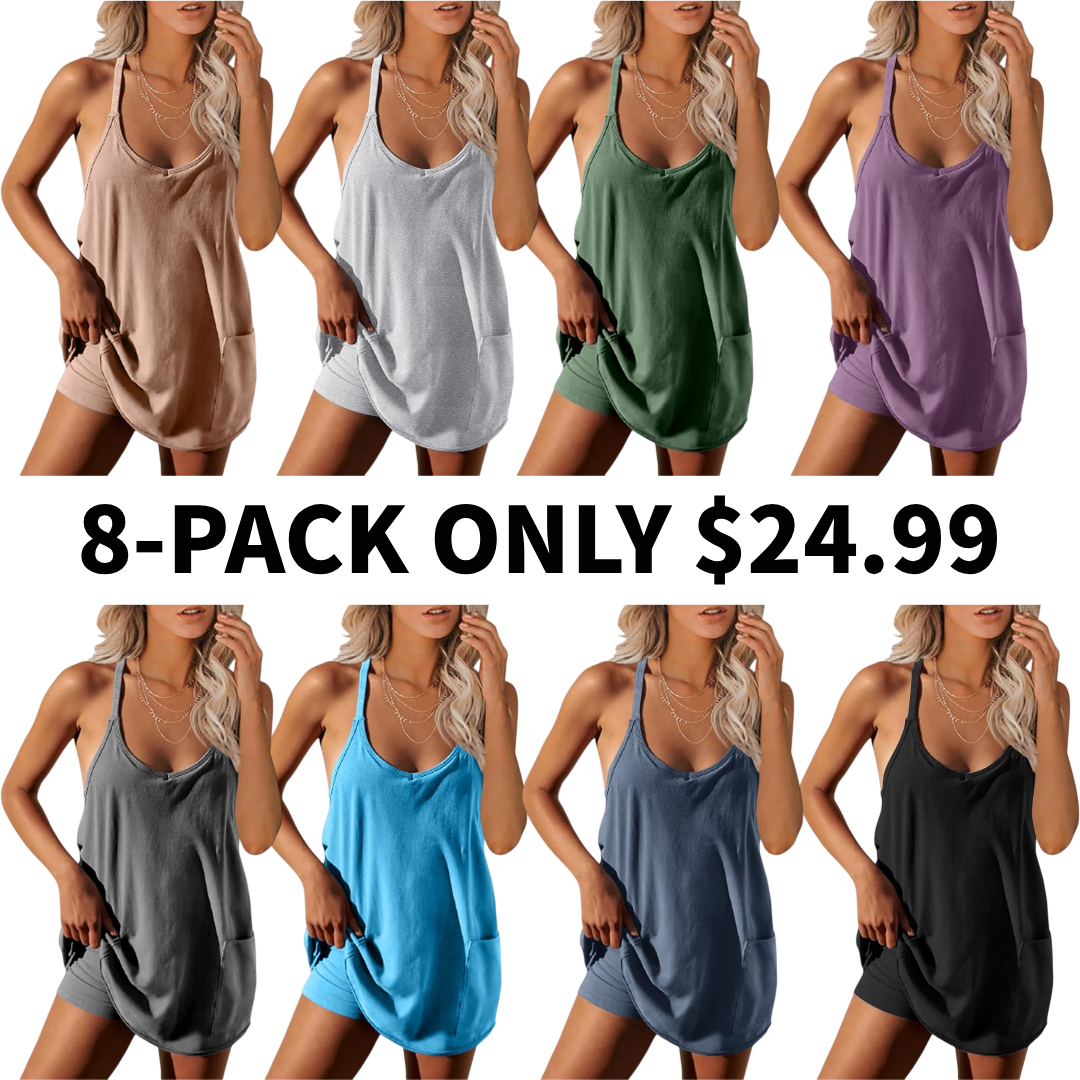 Women's Athletic Sleeveless Mini Dress with Built-in Shorts