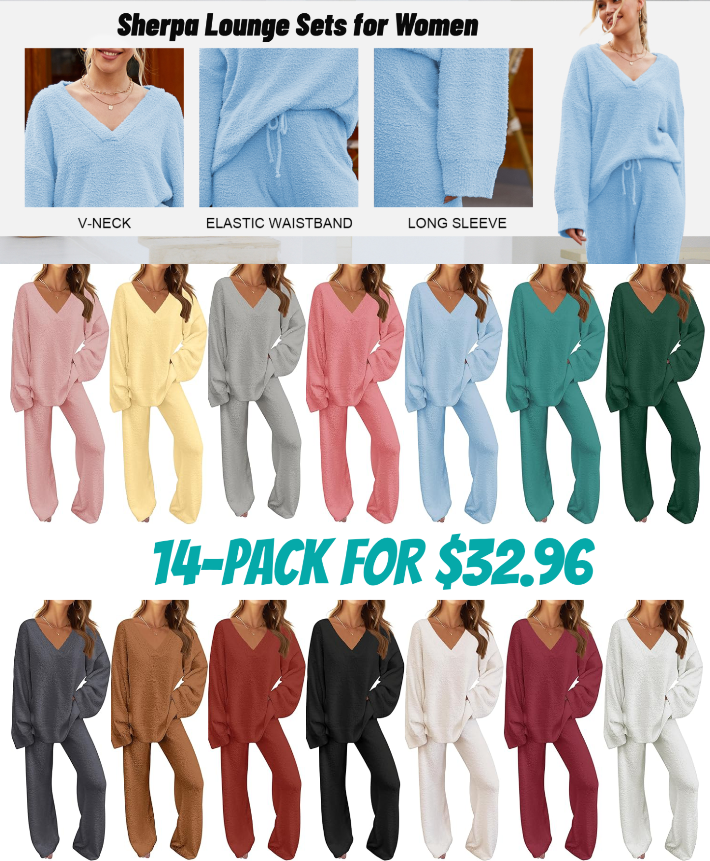 Women’s Cozy 2-Piece Fuzzy Lounge Set – Warm Long Sleeve Sweater & Wide-Leg Pants