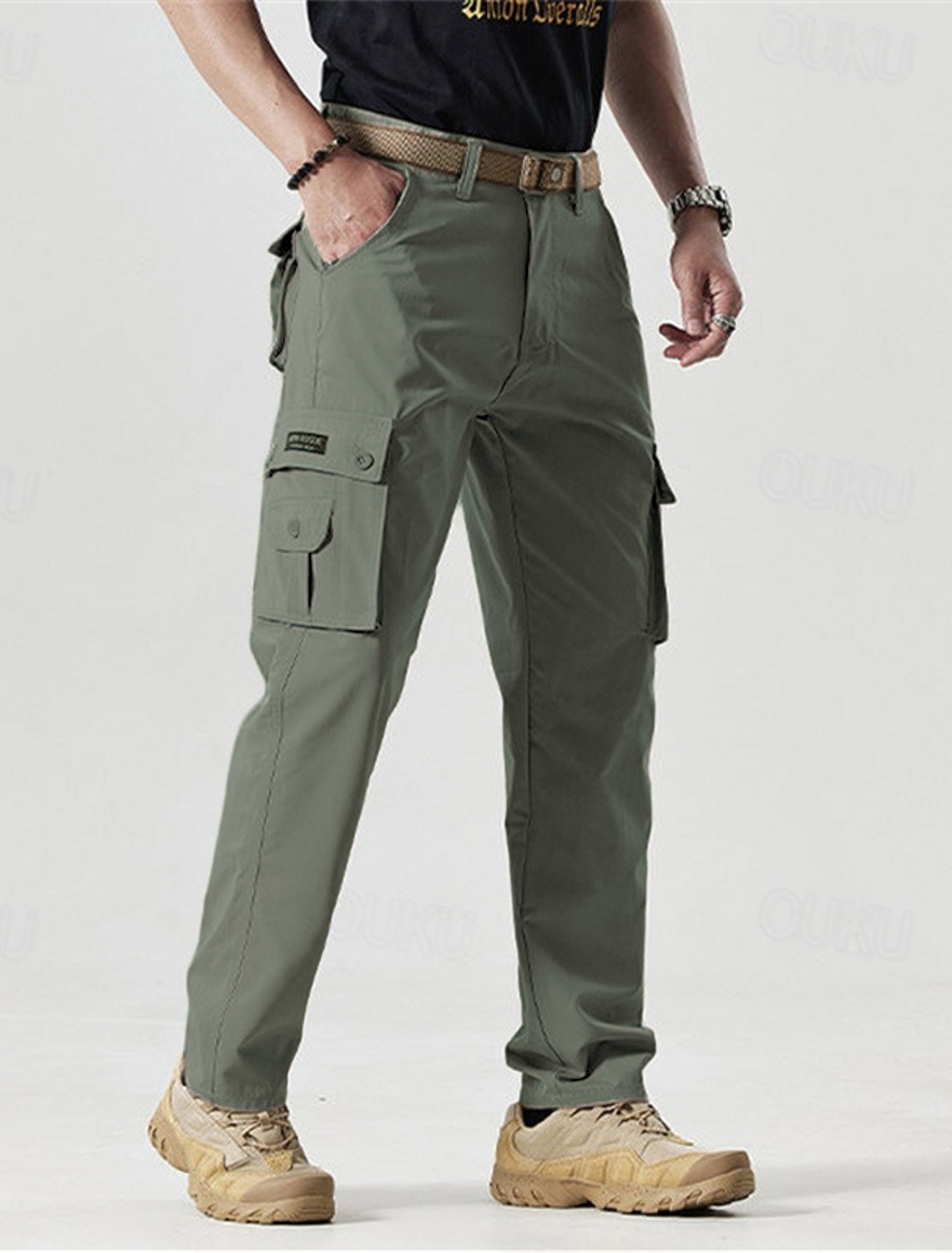 2025 Hot Sale-Men's Solid Color Patched Zipper Fly Cargo Pants