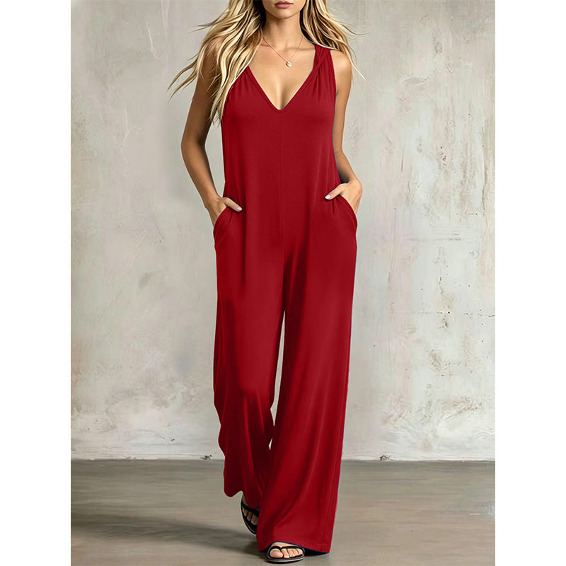 👗 90% OFF NOW! 🌊 Women's Effortless Summer V-Neck Jumpsuit – Relaxed Wide Leg, Deep Side Pockets & Attached Hood – Beach to Dinner Ready ☀️