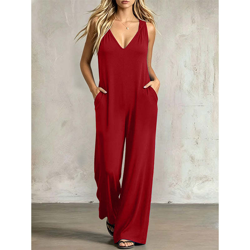 👗 90% OFF NOW! 🌊 Women's Effortless Summer V-Neck Jumpsuit – Relaxed Wide Leg, Deep Side Pockets & Attached Hood – Beach to Dinner Ready ☀️