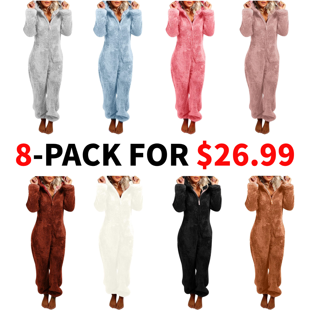 Women's Fleece-Lined Hooded Onesie Pajamas