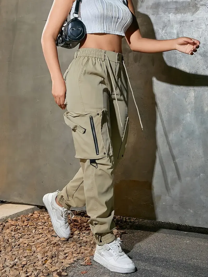 Women’s cotton cargo pants with multiple practical pockets.