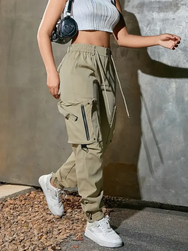 Women’s cotton cargo pants with multiple practical pockets.