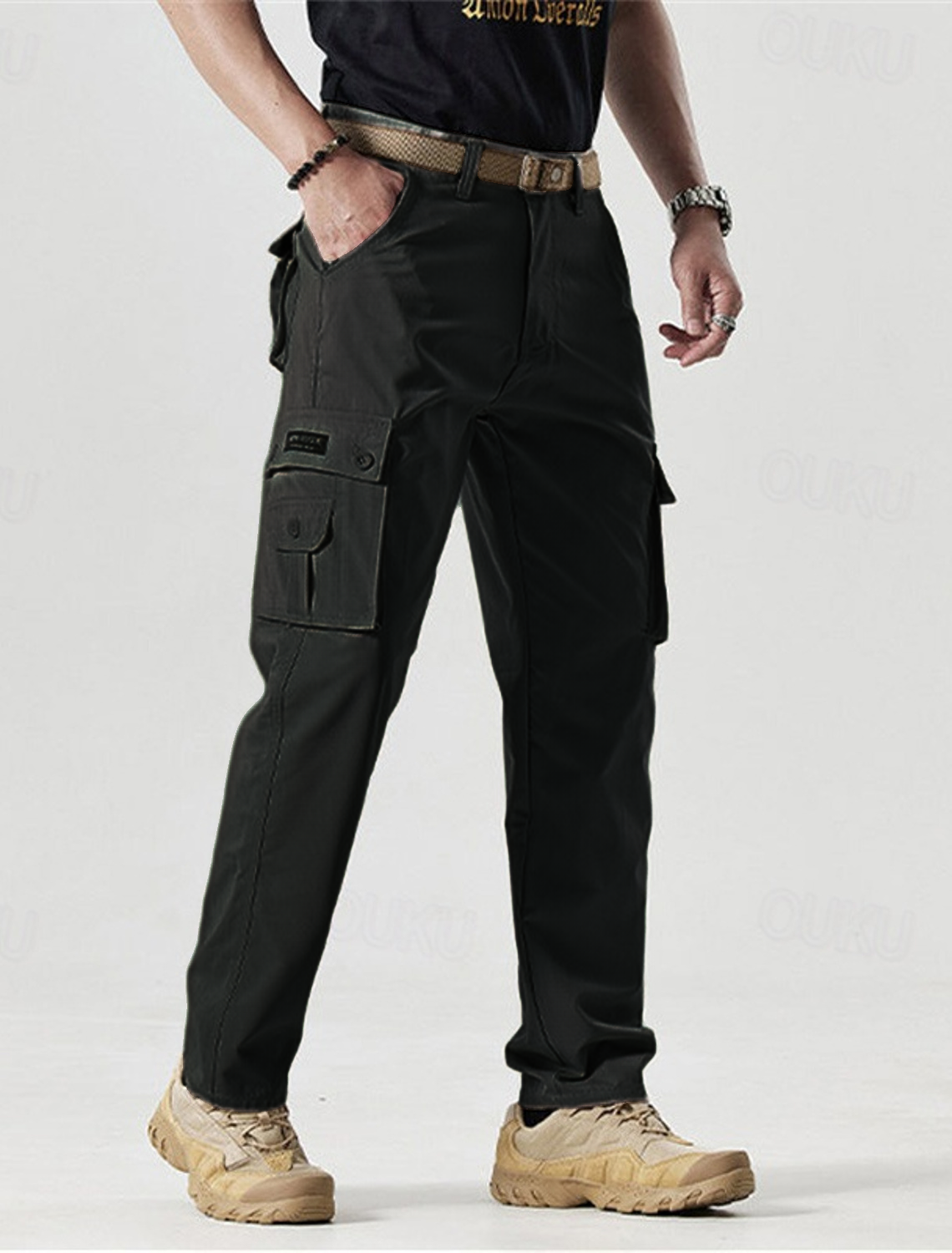 2025 Hot Sale-Men's Solid Color Patched Zipper Fly Cargo Pants