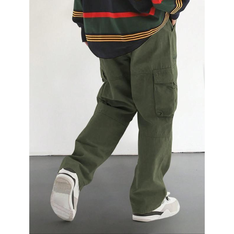 Men's Loose Solid Pocket Drawstring Waist Cargo Pants