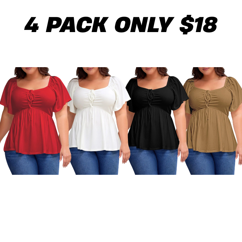 Women Plus Size Sweetheart Neck Short Sleeve Shirred Peplum Blouse Tops Shirts(1X-5X)