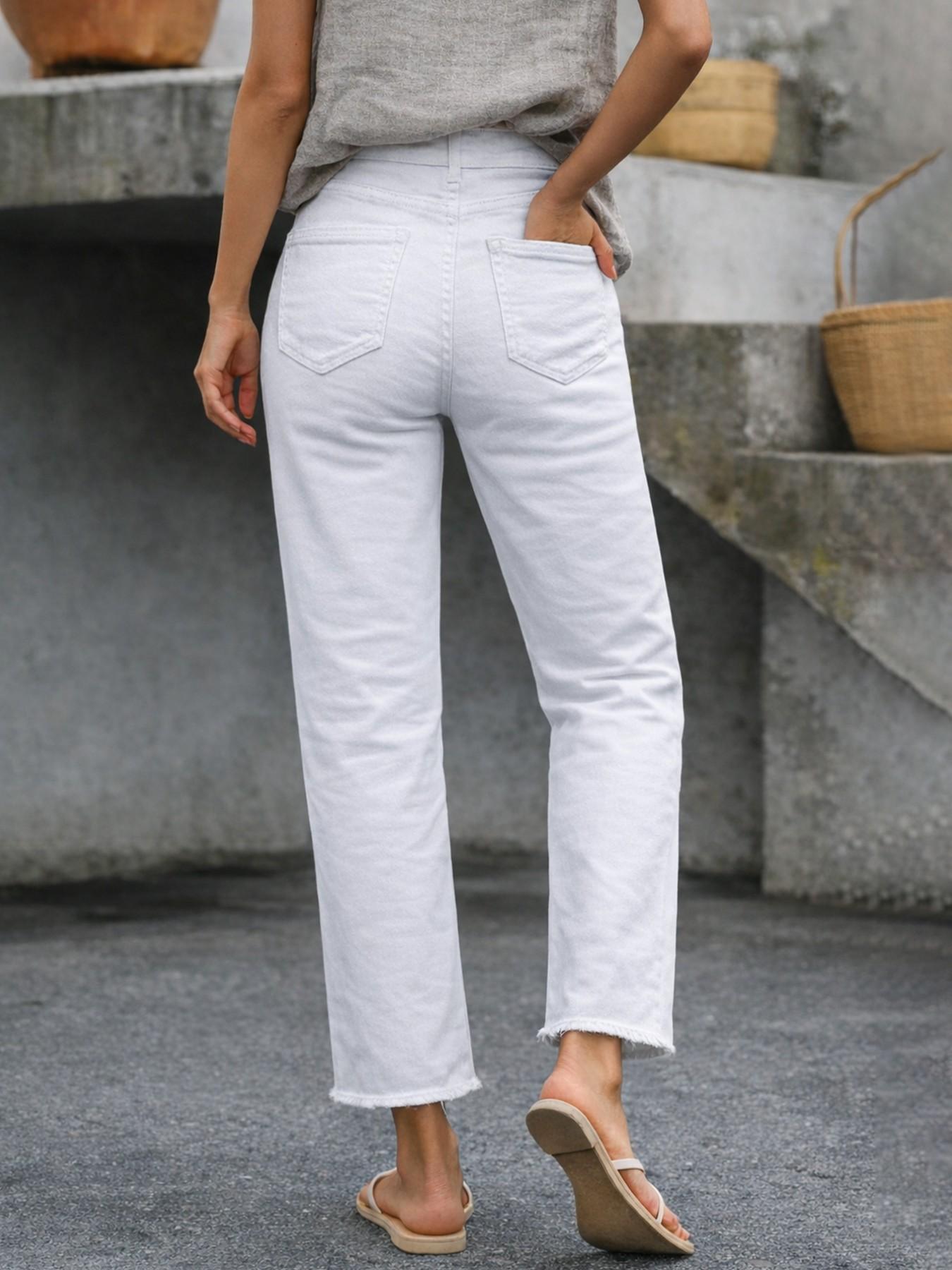 Women's Spring & Fall Slim-Fitting Denim Jeans, Casual Button Fly Pockets Design, Long Regular Fit, Versatile Commuter Pants