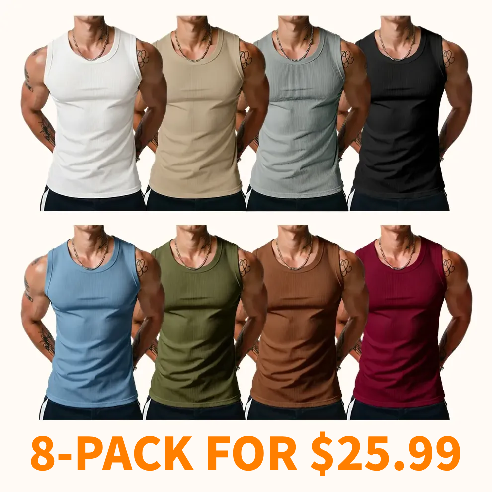 Men’s Wide Strap Ribbed Tank Top, High Stretch Breathable Muscle Tank, Heavyweight Drapey Fit Gym & Casual Sleeveless Shirt