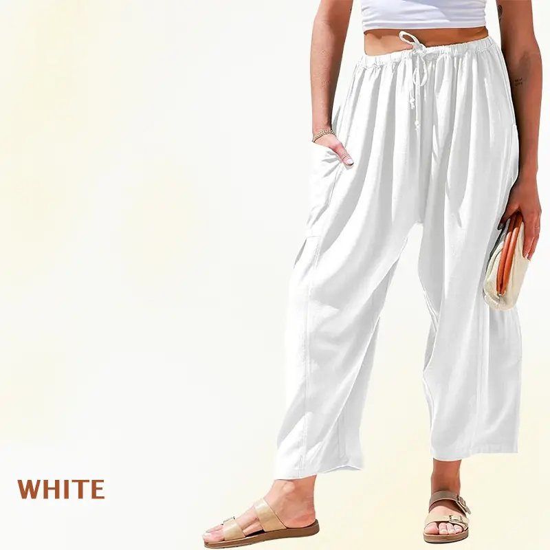Women Comfort Lightweight Linen Wide Leg Cargo Pants