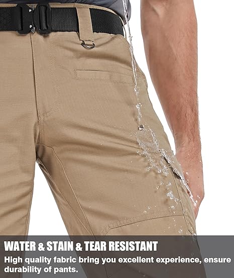 Men's Tactical Pants 9 Pockets Ripstop Water Repellent Cargo Pants Plain Casual Fitted Trousers Menswear for Work Hiking Hunting FallFreshness Outdoorfun