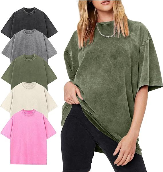 Women's Oversized Vintage Acid-Wash Cotton Tee